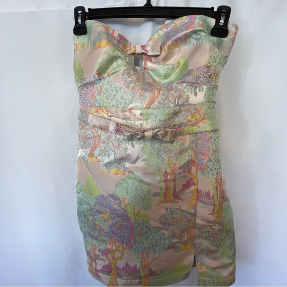 Maeve Pink and Green Strapless mini Dress - Picture 3 of 5